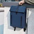 Dark blue waterproof business backpack with fold-over top and dual front zippers - Blue