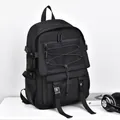 Tactical black laptop backpack with elastic drawstring and mesh pocket on white background - Black
