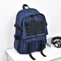 Deep blue large-capacity laptop backpack with mesh pocket and elastic strap detail - Blue