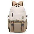 Sac à dos en toile beige et kaki pour étudiants avec un grand compartiment principal spacieux - Kaki
