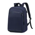 Large capacity dark blue business laptop backpack with USB port and reflective strip - Dark Blue