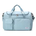 Light blue quilted waterproof nylon travel duffel bag with diamond pattern and shoe compartment - Sky Blue