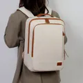 Grande zaino da viaggio in tela crema con rifiniture in pelle marrone e spallacci imbottiti - Bianco Sporco