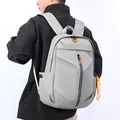 Light gray minimalist waterproof backpack for men with trendy orange strap accents - Gray