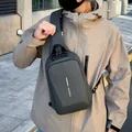 Dark charcoal hard shell anti-theft chest bag with combo lock and geometric cut design - Gray