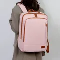 Zaino rosa chiaro ad alta capacità per laptop con rifiniture marroni e zip multistrato - Rosa
