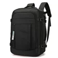 Waterproof black laptop backpack with multi-layer zipper compartments and side buckles - Black
