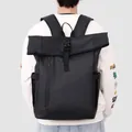 Waterproof matte black roll-top business backpack with adjustable buckle and side pockets - Black