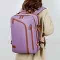 Elegant purple travel backpack with brown trim and multi-pocket design for women - Violet