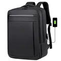 Black business laptop backpack with USB charging port and large capacity for travel - Black