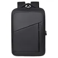 Mochila negra minimalista para portátil de negocios con puerto USB y tejido impermeable - Negro