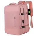 Rosa Reiserucksack mit großem Fassungsvermögen und integriertem USB-Ladeanschluss für Damen - Rosa