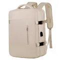 Sac à dos voyage beige grande capacité avec tissu imperméable et port de charge USB - Blanc Cassé