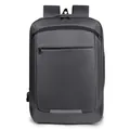 Dark grey waterproof laptop backpack with USB charging port and multi-pocket design - Gray