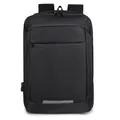 Black waterproof business laptop backpack with external USB port and reflective safety strip - Black