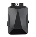 Hard shell laptop backpack in dark grey with geometric texture and anti-theft lock - Style 1 / Black
