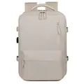 Zaino da viaggio beige minimalista con porta USB e design a scomparti multipli - Bianco avorio