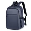 Navy blue casual backpack with square grid texture and breathable mesh straps - Blue