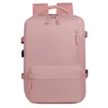 Pink multi-functional travel backpack with USB charging port and adjustable side straps - Pink