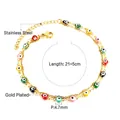 Vergoldete zweilagige Edelstahl-Fußkette mit bunten Augen-Anhängern im Set - Bunter Böser Blick Doppelschicht Gold (AN11020MG)