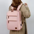 Pink minimalist business backpack with external USB port and multi-layer zipper compartments - Pink