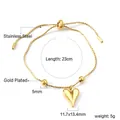 Détails du bracelet ajustable en acier doré avec pendentif cœur et perles rondes - Bracelet à Billes Ajustable avec Curseur Cœur Doré (BR255801G)