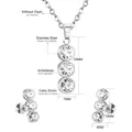 Detail view of stainless steel jewelry set dimensions for necklace pendant and earrings - Three-Stone Vertical Alignment - Silver (SE200501S)