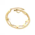 Double-layered 18k gold stainless steel bracelet with heart charms and curb chain - Gold Double Layer Heart (BR235901G)