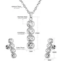 Detailed view of stainless steel earring and pendant set with cubic zirconia measurements - Four-Stone Alignment - Silver (SE200701S)