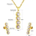 Detailed view of gold plated stainless steel jewelry set with cubic zirconia stones - Four-Stone Alignment - Gold (SE200701G)