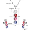 Detail of stainless steel jewelry set featuring colorful cubic zirconia drop earrings and pendant - Four-Color Vertical Zirconia - Silver (SE200702S)