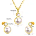 Détails de l'ensemble collier et boucles d'oreilles en acier doré avec zircone et perle - Style Perle et Zircon (SE201001G) / Doré