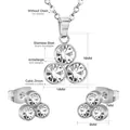 Stainless steel jewelry set featuring cubic zirconia pendants and stud earrings for women - Triple Circle Cluster - Silver (SE200601S)