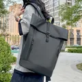 Minimalist black roll-top waterproof backpack for daily urban commuting and travel - Gray