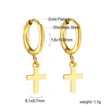 Detail of gold plated stainless steel hoop earrings with small cross charms - Gold Small Cross Style (EA559401G)