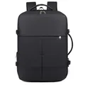 Business travel backpack in black waterproof fabric with dual handles and zippers - Black