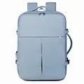 Light blue minimalist travel backpack with multiple compartments and side handles - Blue