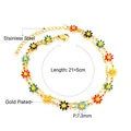 Zweilagiges vergoldetes Edelstahl-Fußkettchen mit bunten Emaille-Gänseblümchen - Bunte Gänseblümchen Doppelschicht Gold (AN10970MG)