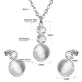 Parure de bijoux en acier inoxydable avec opale blanche et zircons, collier et boucles - Style Rond Œil de Chat (SE201301S)