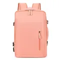 Expandable peach pink business travel backpack with laptop compartment and USB port - Pink