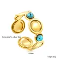 Vintage 18K gold plated stainless steel ring with turquoise beads and adjustable band - Continuous Disc Alternating Turquoise Style (RI14990KG)