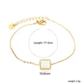 Golden stainless steel heart bracelet with white shell inlay and beaded edges, 17+3cm length - Gold MOP Square Style (BR27440AG)