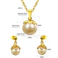 Especificaciones de tamaño del conjunto de collar y pendientes de perlas en acero dorado - Juego de Collar y Pendientes (SE20920AG) / Cadena 45cm+Colgante 16x20mm+Tapa 10x15mm / Dorado (Perla Blanca)