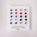 Detailed set of ten multi-colored square crystal stud earrings in 316L stainless steel - 4mm Square Style / Gold Square Diamond