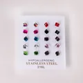 Set of 10 pairs 316L stainless steel hypoallergenic colorful cubic stud earrings - 4mm Square Style / Steel Square Zirconia
