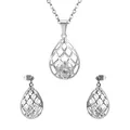 Elegantes geometrisches Tropfen-Schmuckset mit Halskette und Zirkonia-Ohrringen - Hohl Wassertropfen / Silber Hohl Wassertropfen (SE208601S)