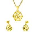 Conjunto de joyas de acero inoxidable dorado con colgante de esfera hueca y pendientes - Dorado Hueco Bola Redonda (SE208901G)