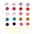 Set of 10 pairs multicolor cubic zirconia stud earrings in 316L stainless steel - 6mm Gold Cylinder Multicolor Clay