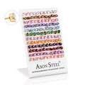 Macro view of hypoallergenic stainless steel stud earrings set with colorful teardrop stones - Teardrop Zirconia Assorted (Steel Color)