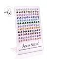 Detail of 12-color hypoallergenic stainless steel triangle stud earrings set with CZ stones - Triangle Zirconia Assorted (Steel Color)